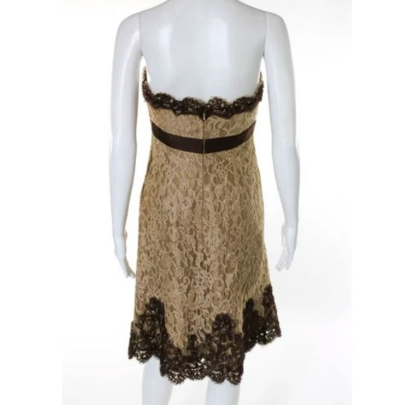 Badgley Mischka Gold Bronze Brown Lace Strapless Cocktail Dress Size 6 - Picture 2 of 14
